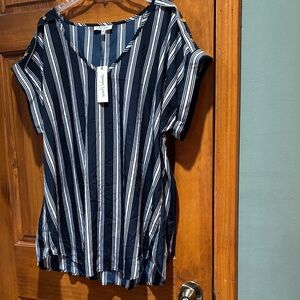 Navy and White Striped Women's Blouse